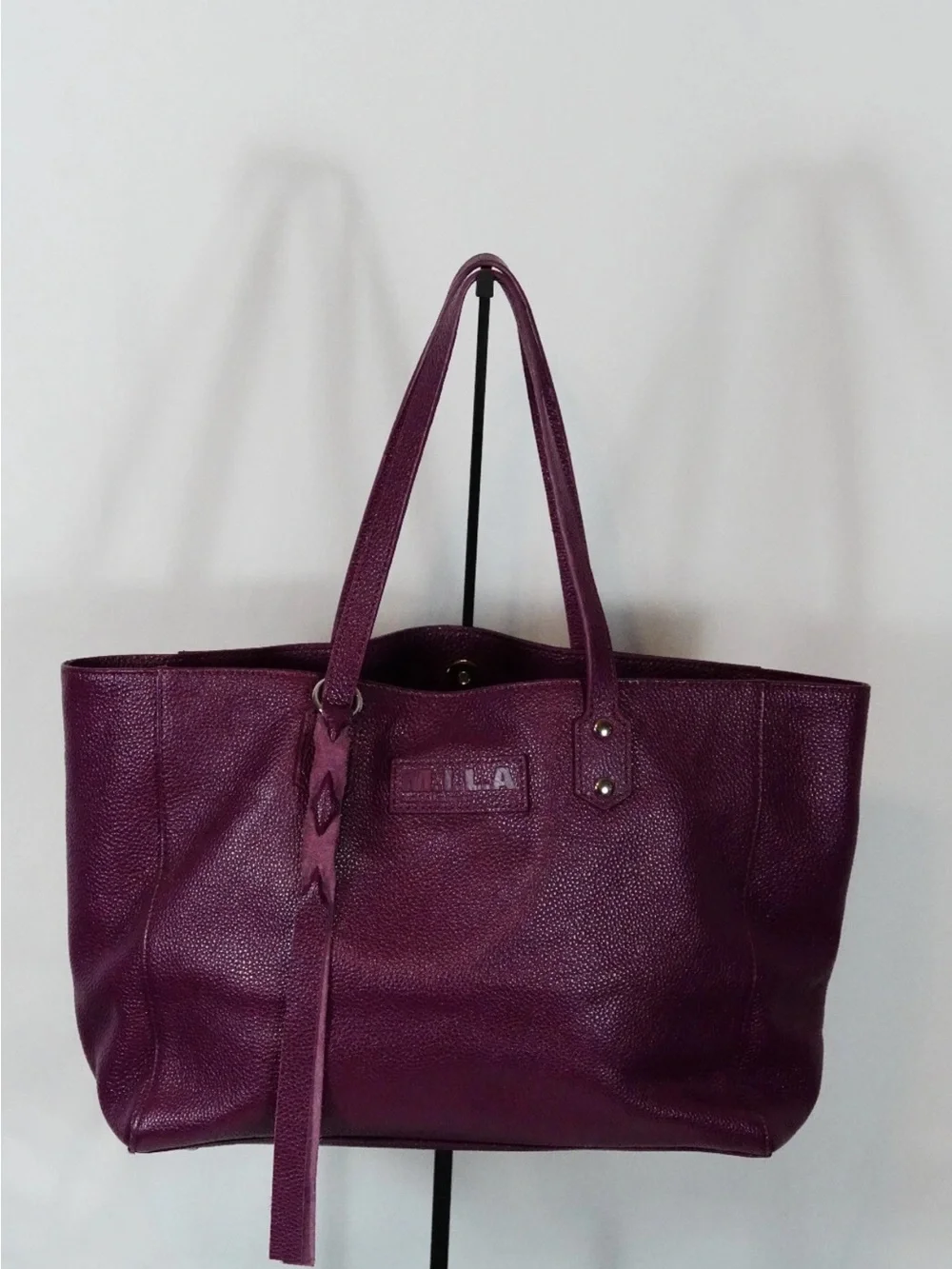 Berry Purple Leather Tote Bag by